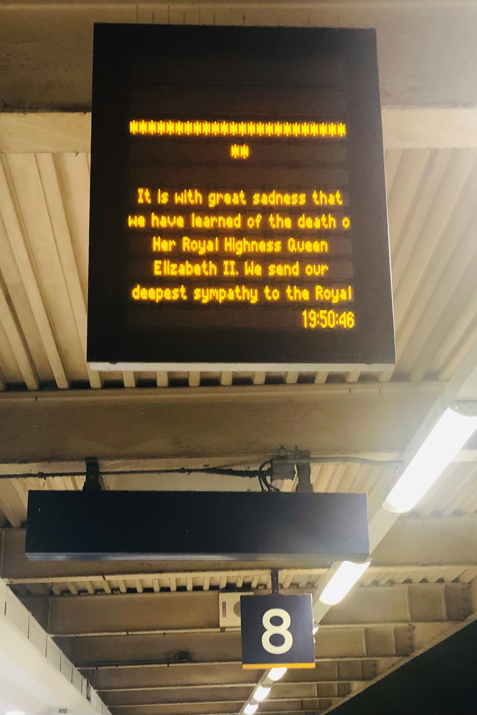 An electronic sign alerts commuters at London’s Euston Station following the announcement (Brian Farmer/PA)