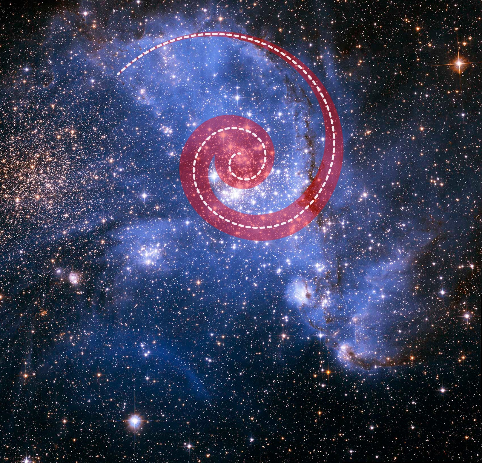 The spiral arm of the star cluster NGC 346, located in the Small Magellanic Cloud