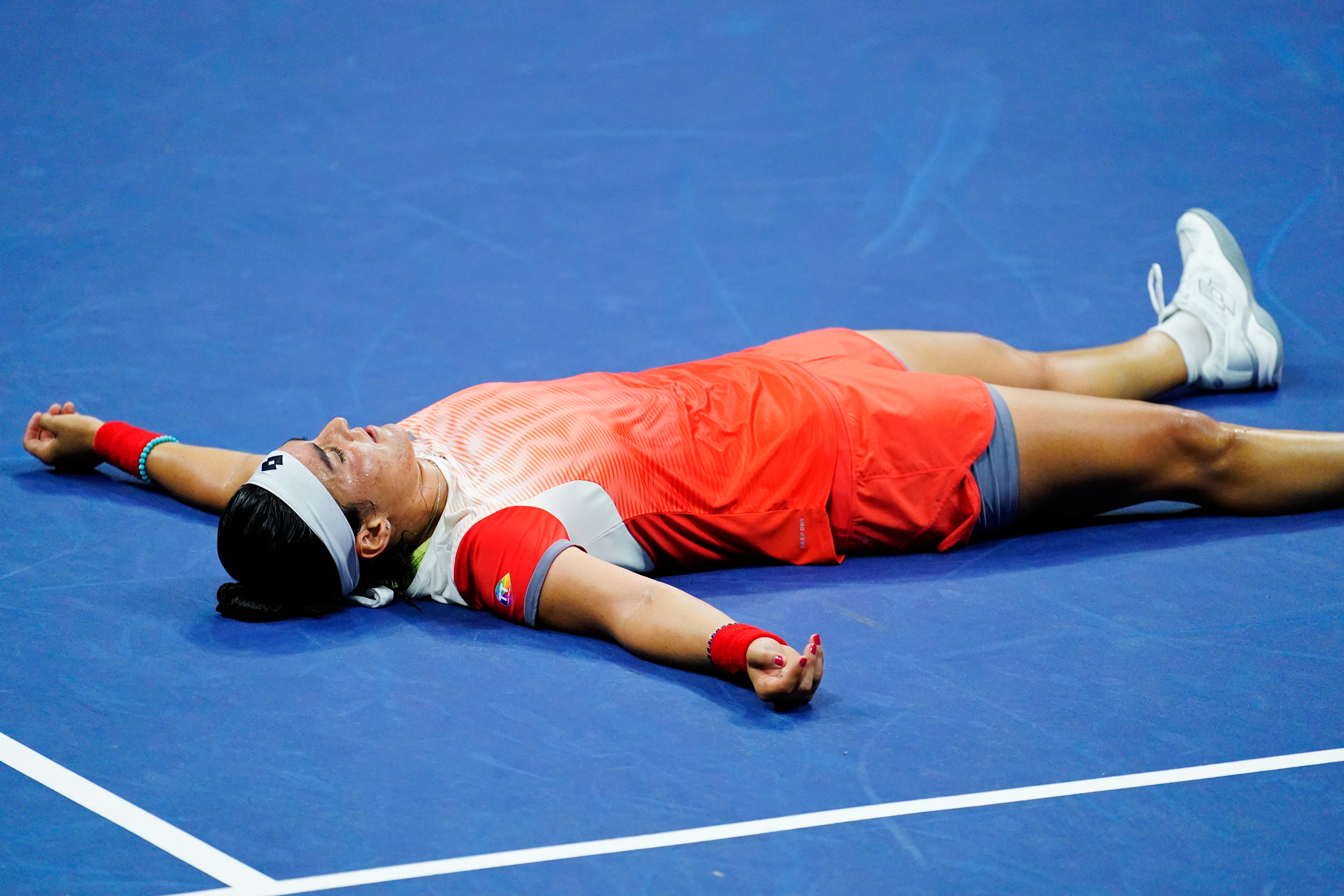 Ons Jabeur soaks in her semi-final victory (Matt Rourke/AP)