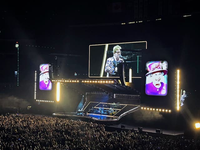 Sir Elton John pays further tribute to the Queen onstage in Toronto (Robert Gillies/AP)