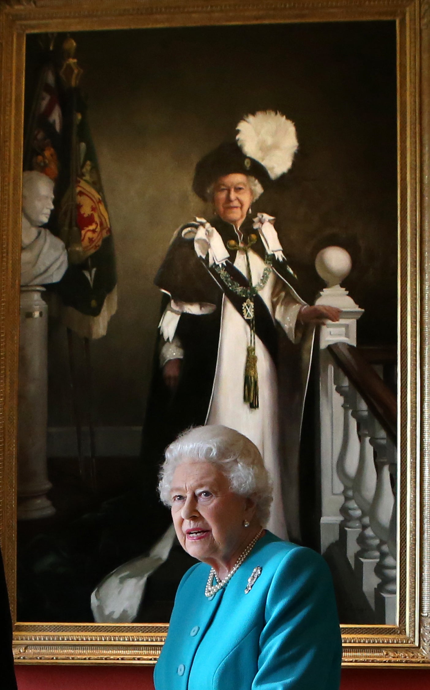 Queen Elizabeth II at Archer’s Hall in Edinburgh, where a new portrait painted by artist Nicky Philipps was unveiled to mark her 90th birthday year (Andrew Milligan/PA)