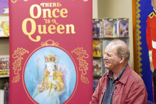 Children’s author Michael Morpurgo gives a reading from his new book There Once is a Queen, written for the Queen’s Platinum Jubilee, to an in-person audience of 120 school children from St Jude’s School, plus an online live-stream, at Portsmouth Central Library, Hampshire. Picture date: Monday May 23, 2022.