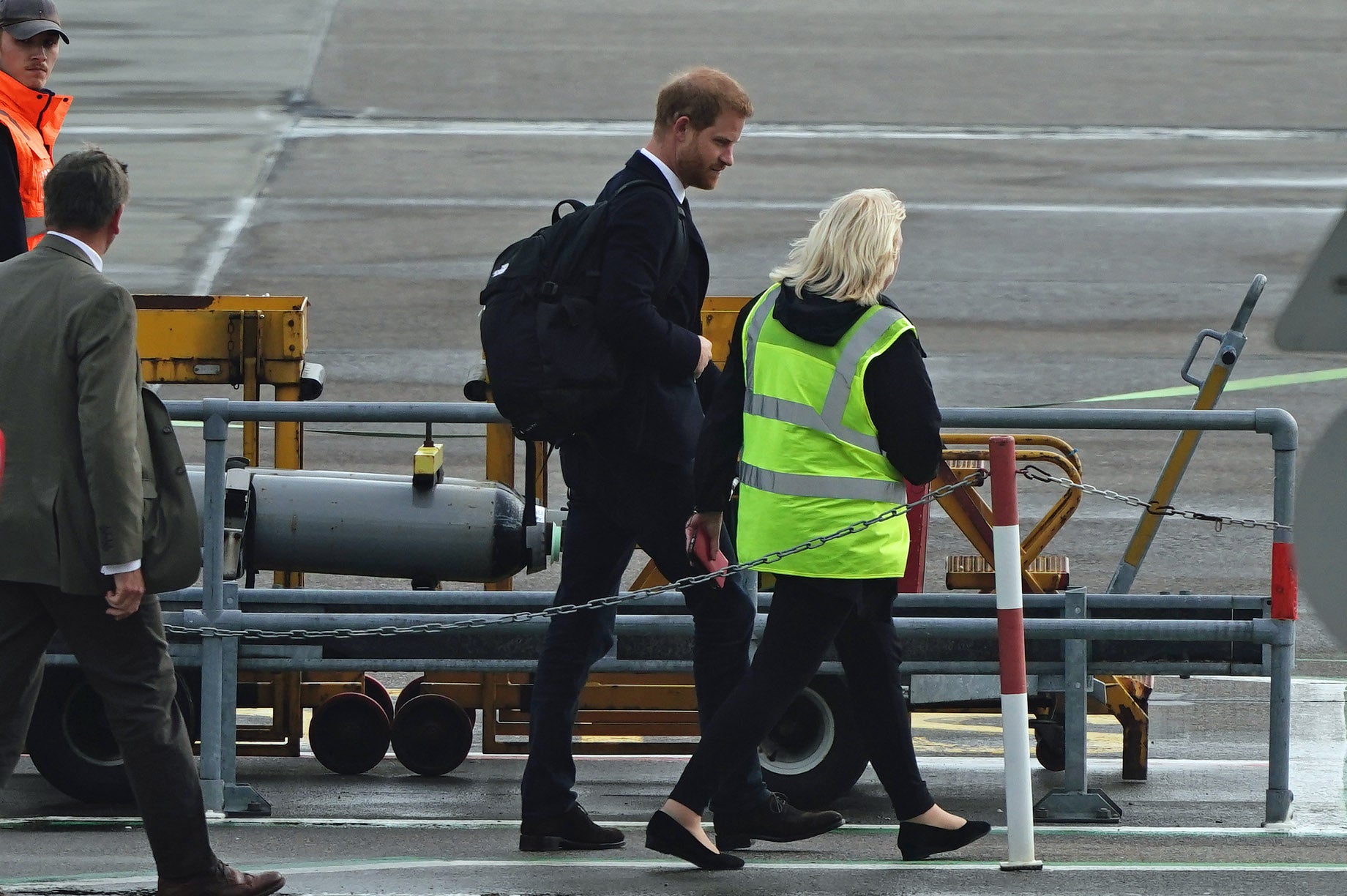 The Duke of Sussex boards a plane at Aberdeen Airport as he travels to London (Aaron Chown/PA)