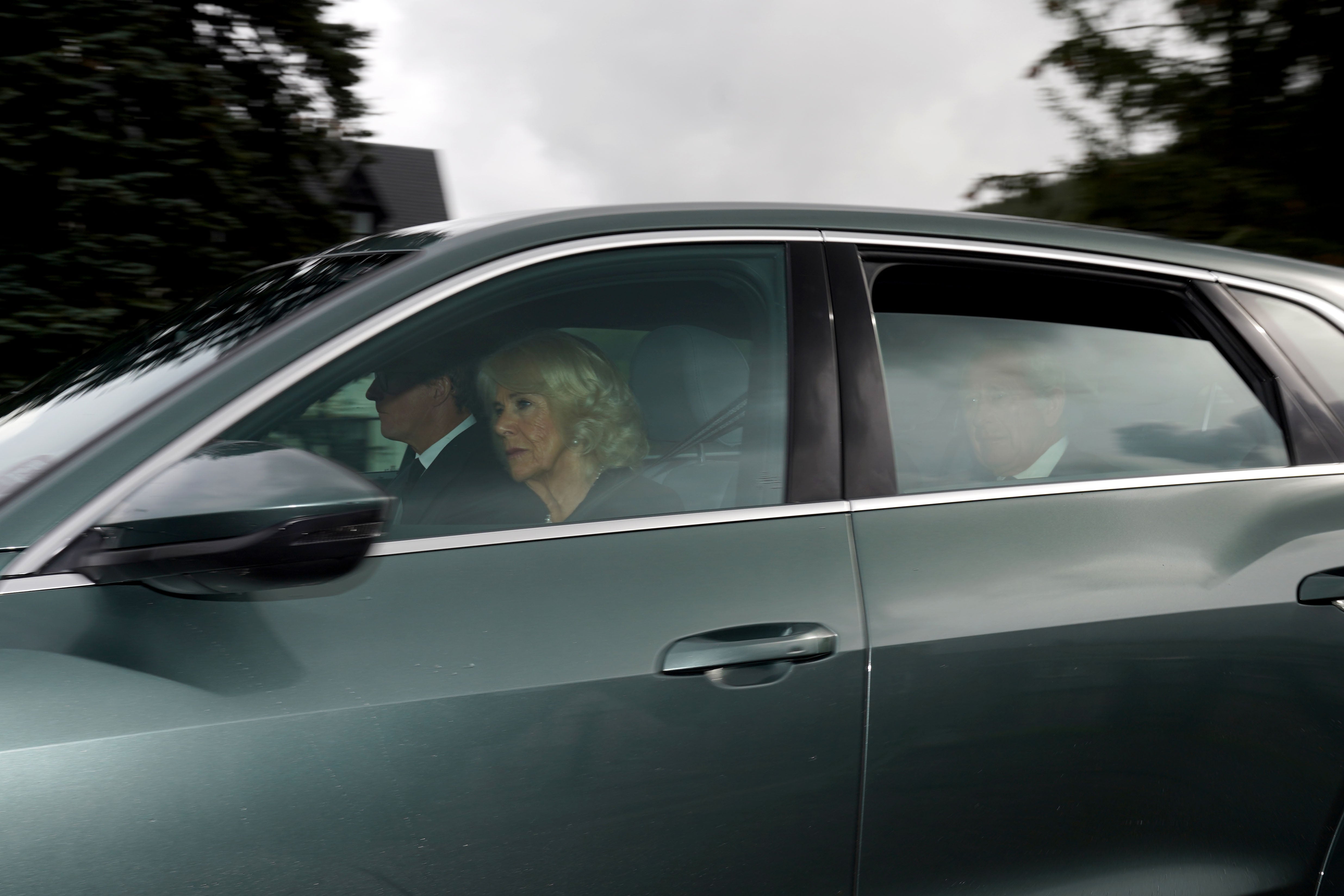 King Charles III and the Queen Consort leave Birkhall in Scotland as they travel to London (Andrew Milligan/PA)
