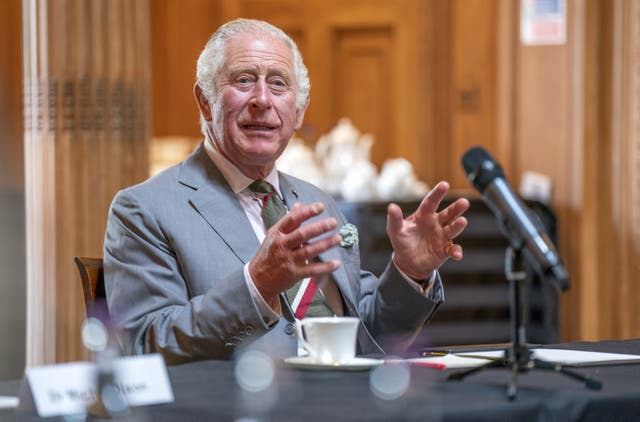 The Prince of Wales, during a roundtable with attendees of the Natasha Allergy Research Foundation seminar to discuss allergies and the environment, at Dumfries House, Cumnock (Jane Barlow/PA)