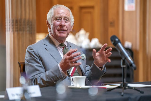 The Prince of Wales, during a roundtable with attendees of the Natasha Allergy Research Foundation seminar to discuss allergies and the environment, at Dumfries House, Cumnock (Jane Barlow/PA)