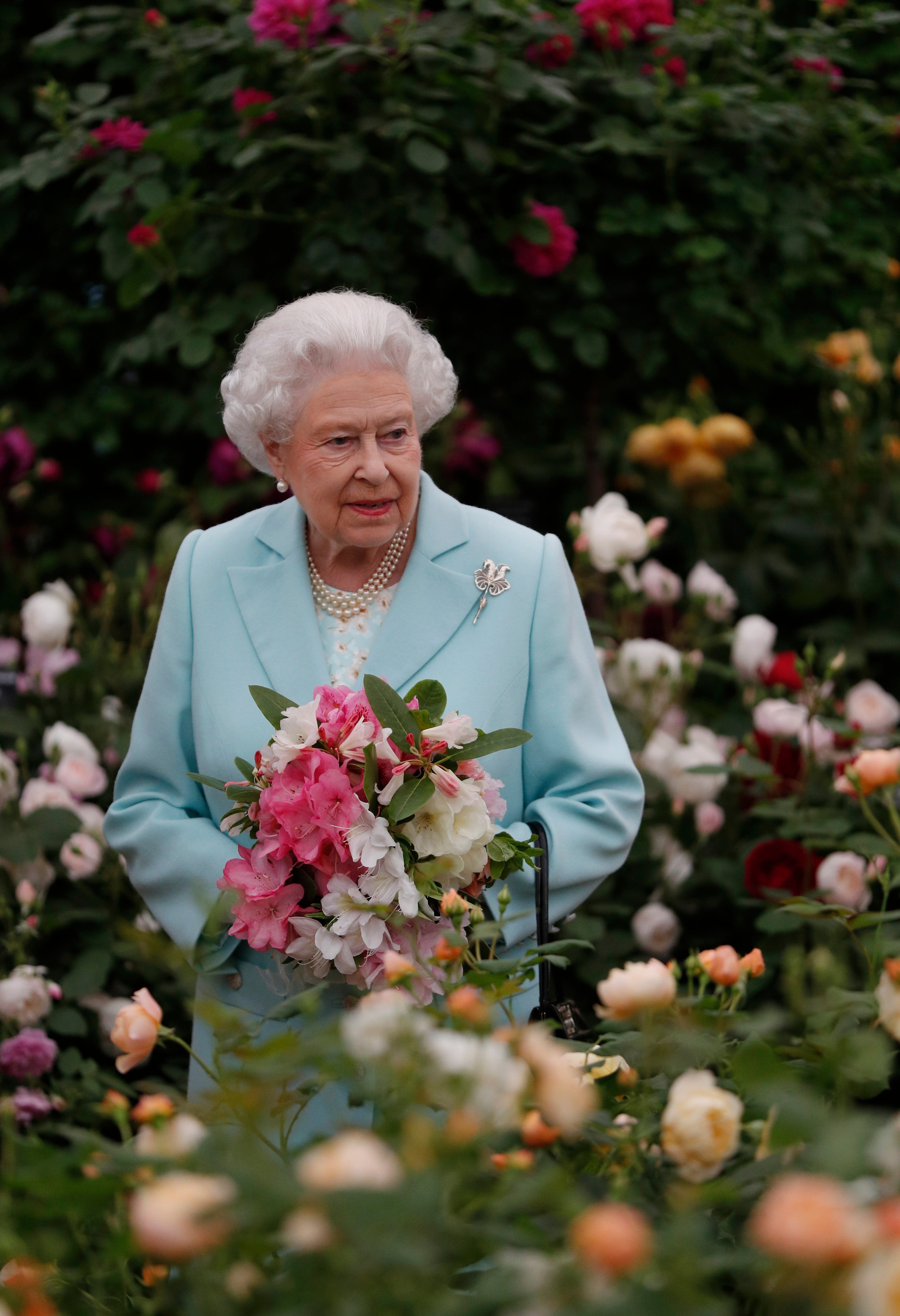 The Queen was tending roses when she spoke to American tourists (Adrian Dennis/PA)