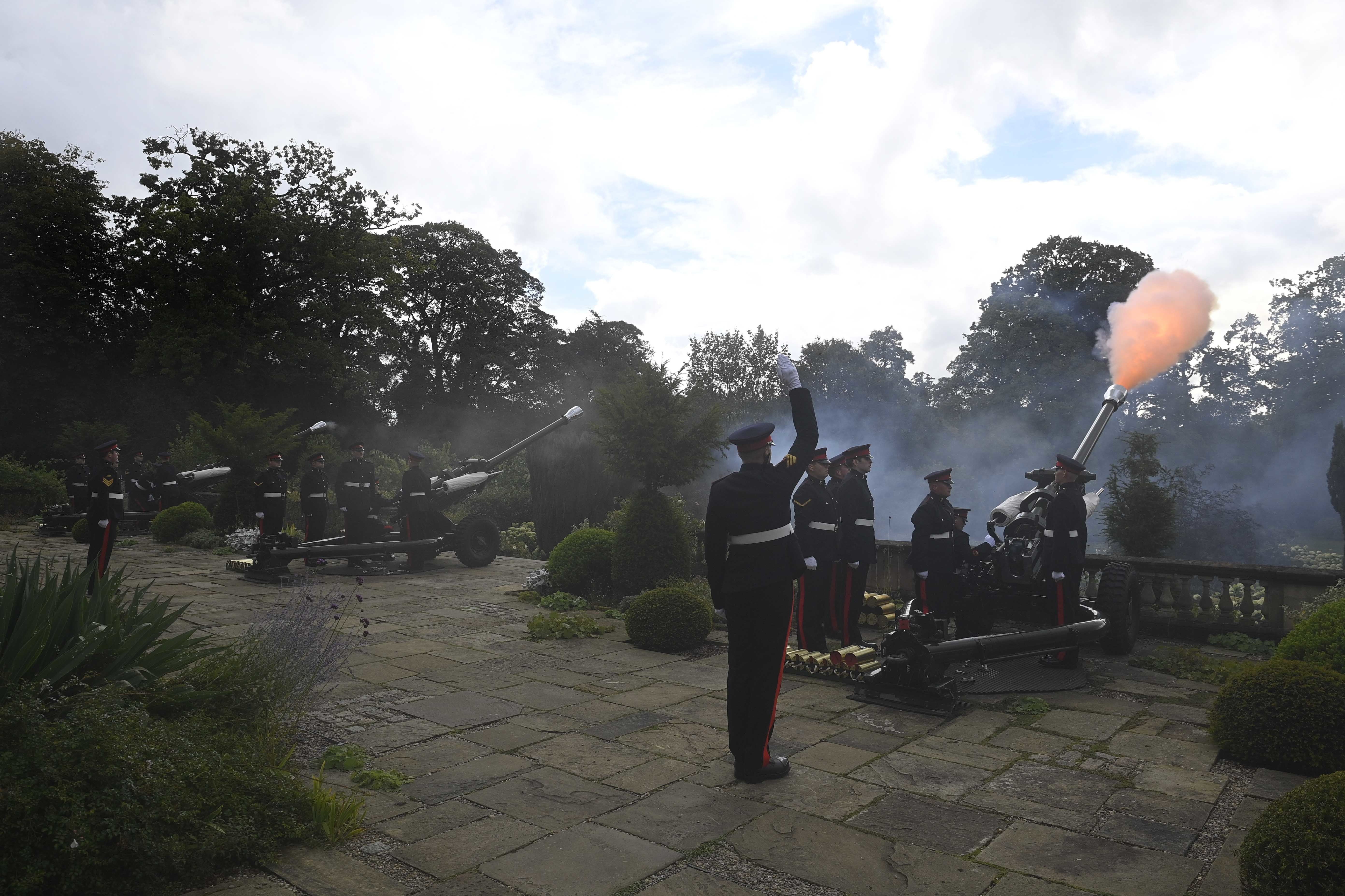 Members of 105 Regiment Royal Artillery during the Gun Salute at Hillsborough Castle (Mark Marlow/PA)