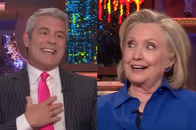 <p>Andy Cohen and Hillary Clinton sit down on his late night talk show </p>
