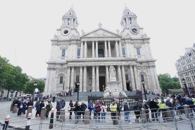 People arriving for the Service of Prayer and Reflection at St Paul’s Cathedral, London (Ian West/PA)