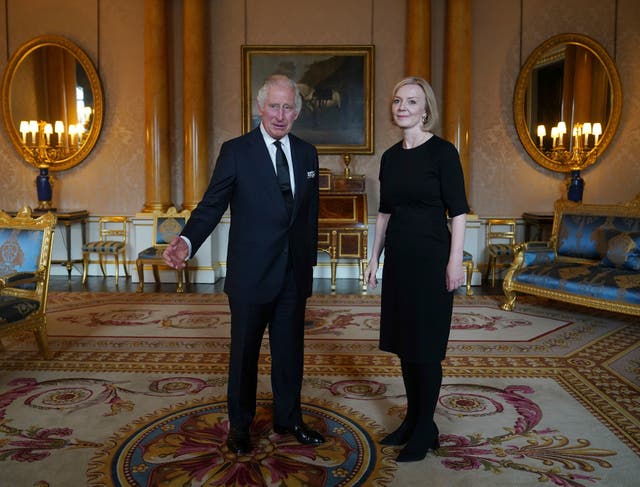 <p>Shortly before his speech, Charles held his first audience with Liz Truss at Buckingham Palace</p>