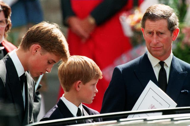 <p>The images of the two young princes forced into the spotlight as they joined the procession for Diana, Princess of Wales divided the nation</p>
