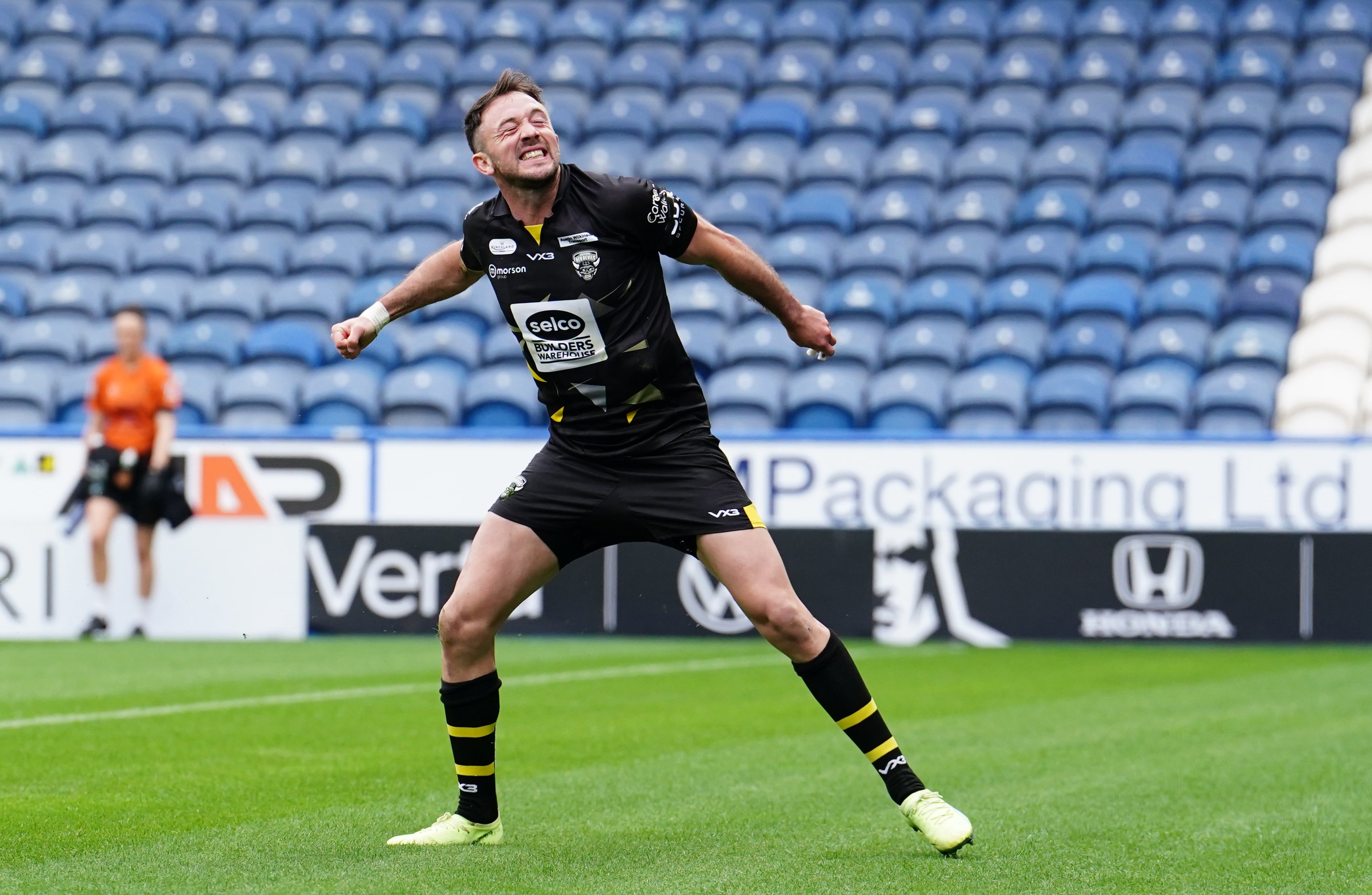 Ryan Brierley celebrates the vital third try (Martin Rickett/PA)