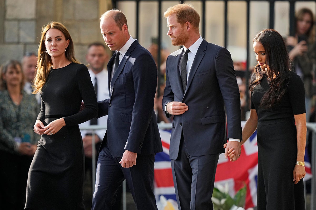 The Prince and Princess of Wales and the Duke and Duchess of Sussex greeted mourners on Saturday