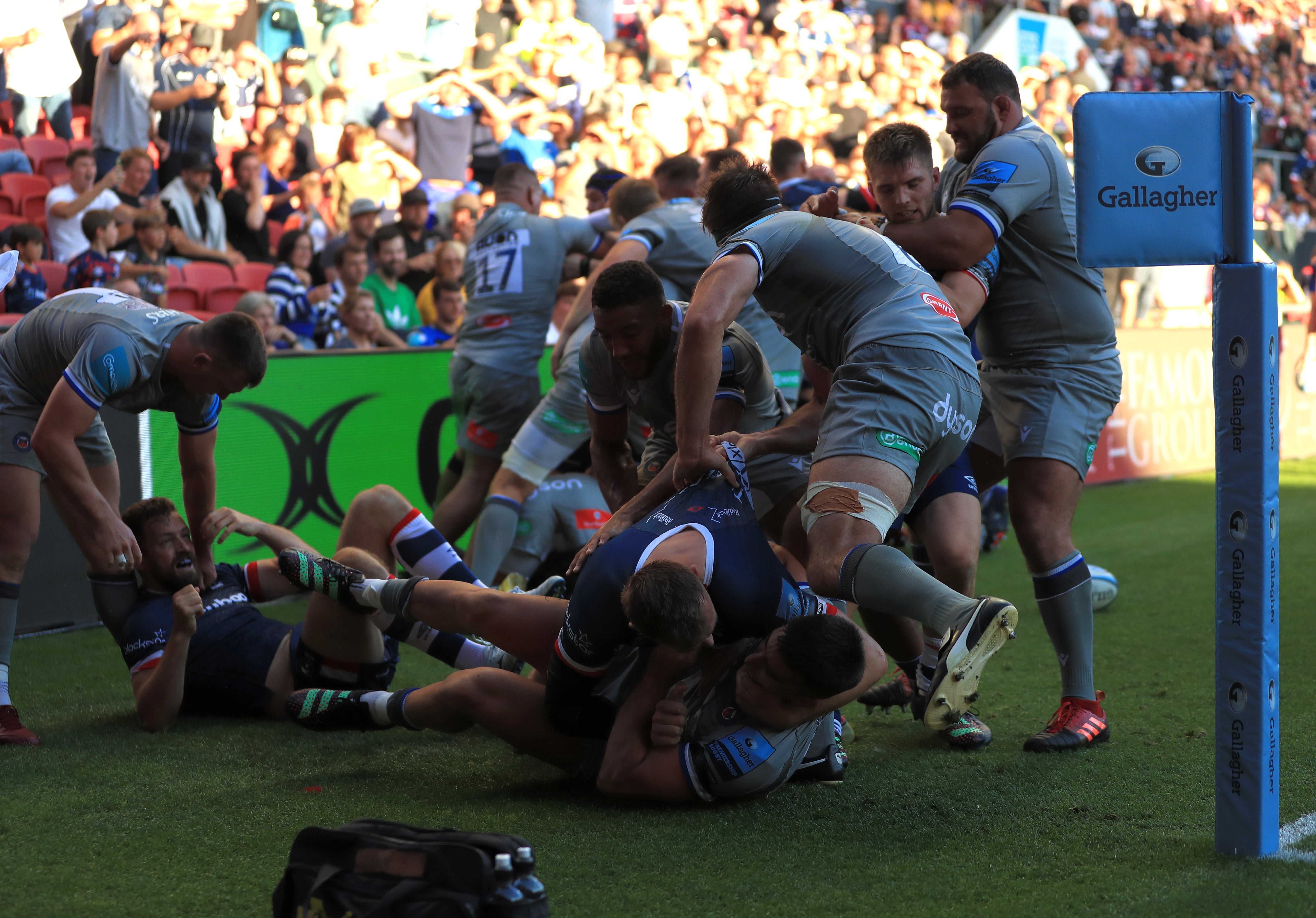 Bristol and Bath players fight after Luke Morahan’s try (Bradley Collyer/PA)