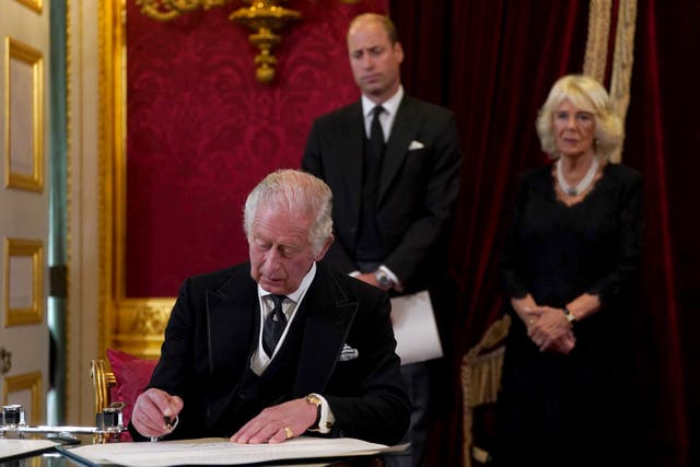 King Charles III signs an oath to uphold the security of the Church in Scotland during the Accession Council at St James’s Palace, London, where King Charles III is formally proclaimed monarch. Charles automatically became King on the death of his mother, but the Accession Council, attended by Privy Councillors, confirms his role. Picture date: Saturday September 10, 2022.