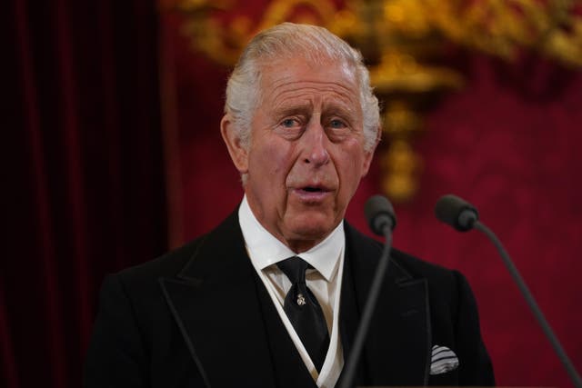 <p>King Charles III during the Accession Council at St James’s Palace (Victoria Jones/PA)</p>