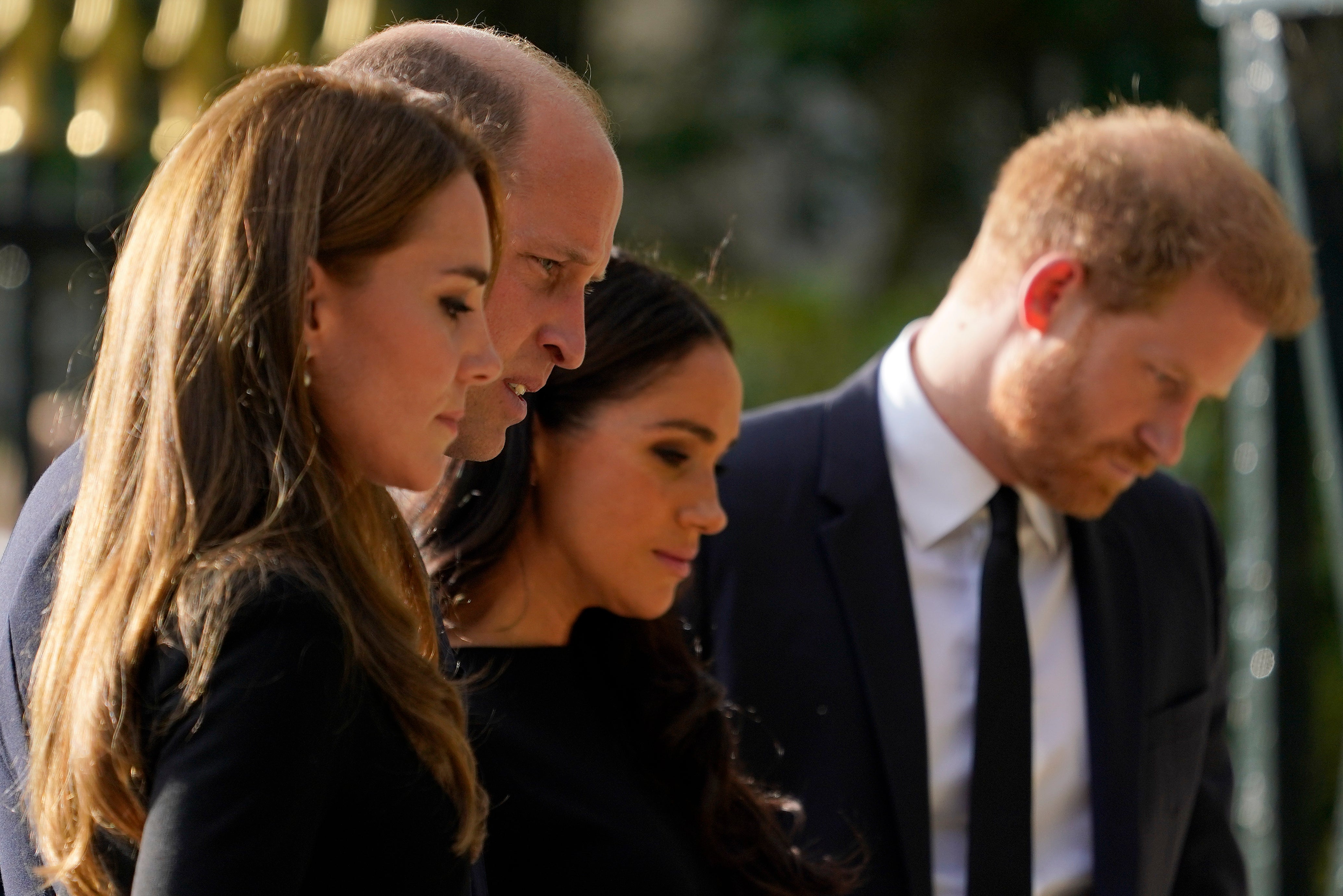The Sussexes and the Prince and Princess of Wales read tributes left at Windsor together