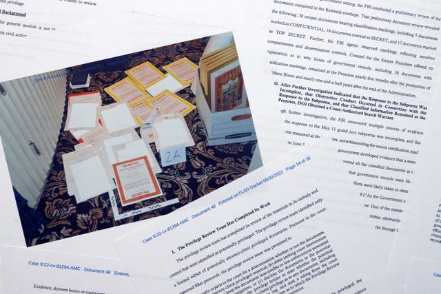 <p>Some of the documents seized by the FBI in Florida last month </p>