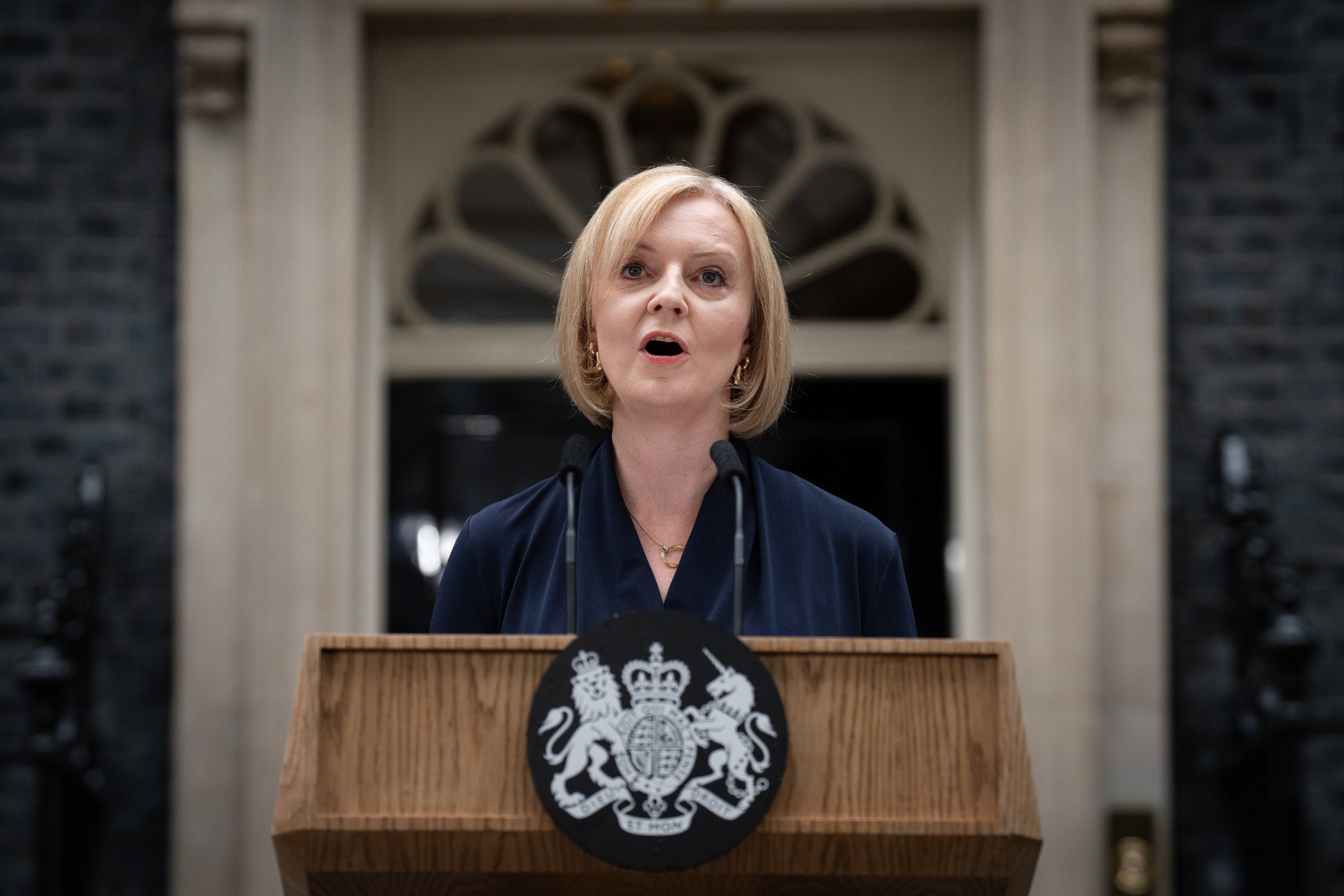 Liz Truss addresses the nation for the first time from the steps of No 10 (Stefan Rousseau/PA)