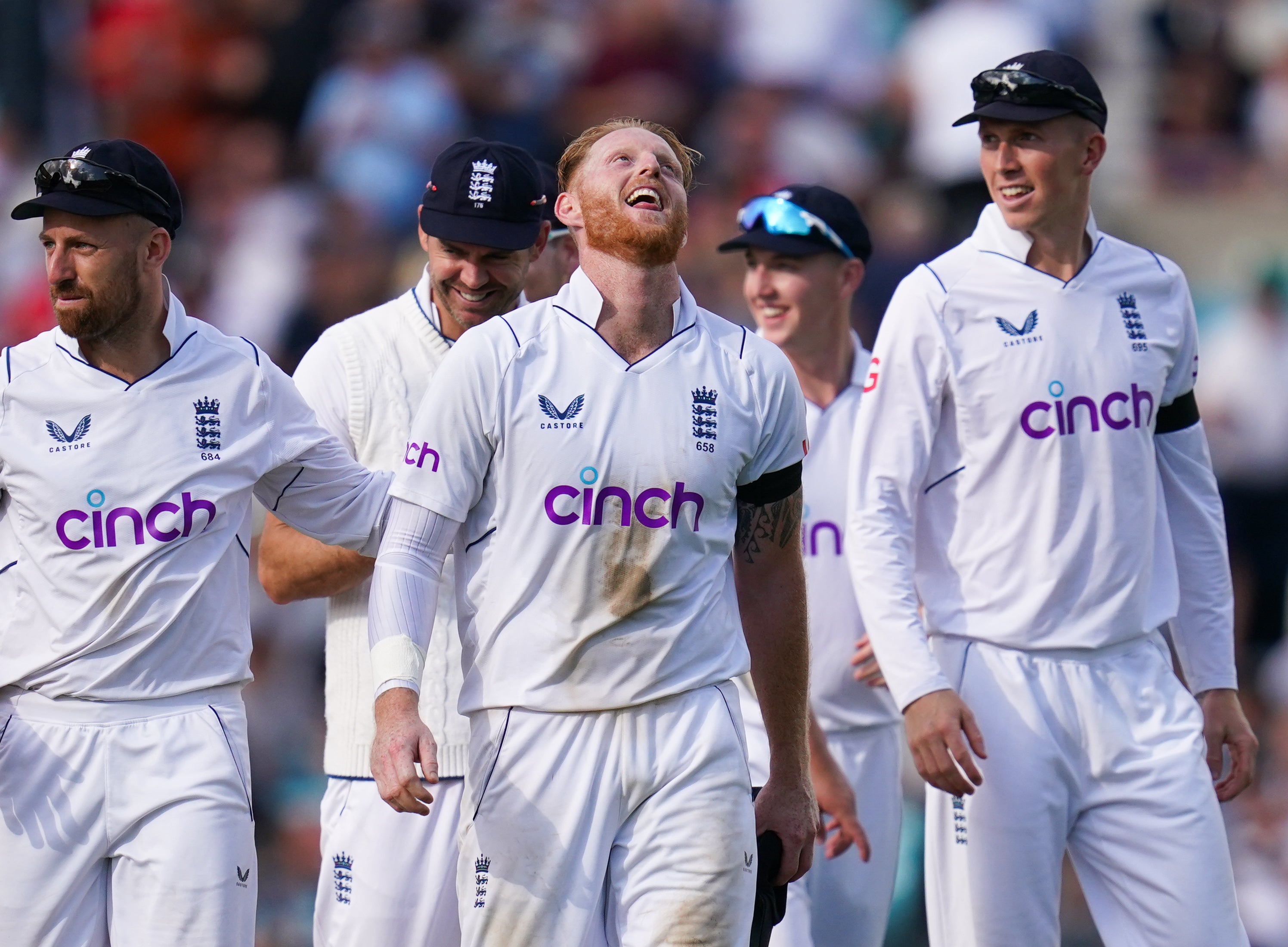 England’s Ben Stokes celebrates after taking the wicket of South Africa’s Marco Jansen at the Kia Oval (John Walton/PA Images).