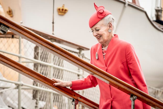 <p>Queen Margrethe II of Denmark on the Royal Yacht Dannebrog in Copenhagen on 11 September 2022 </p>