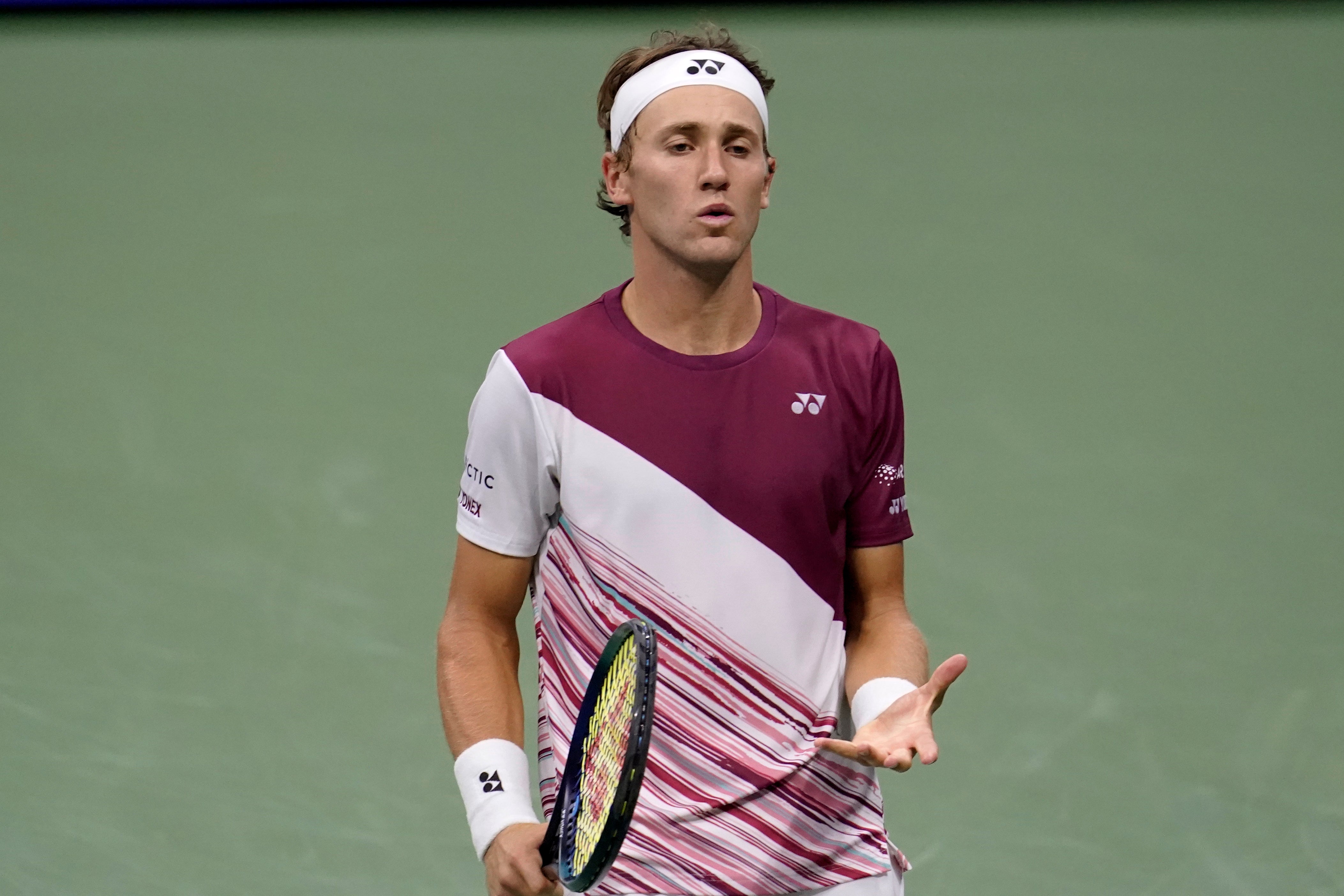 Casper Ruud looked frustrated during the match (Mary Altaffer/AP)