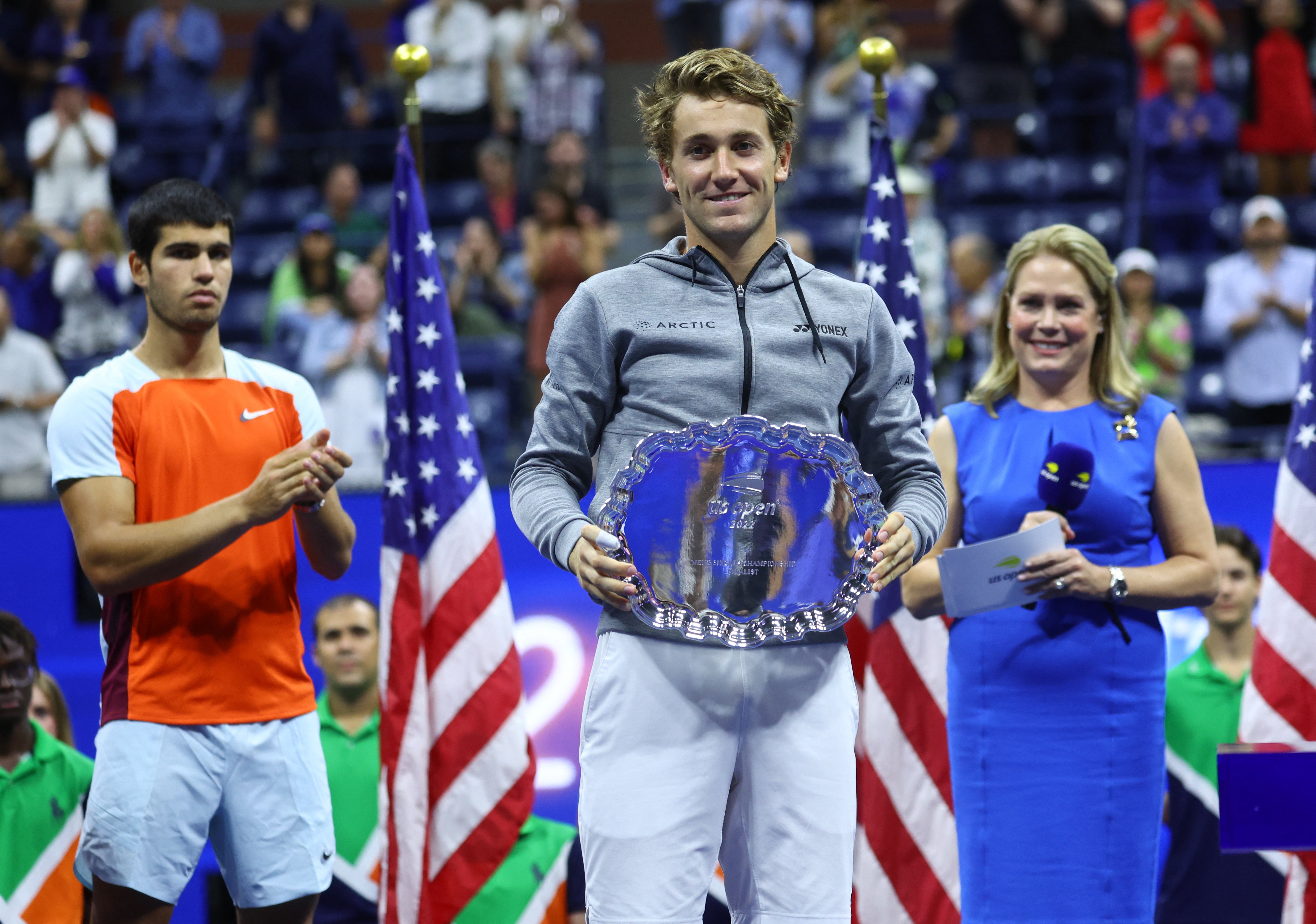 Casper Ruud with the runner-up plate in New York