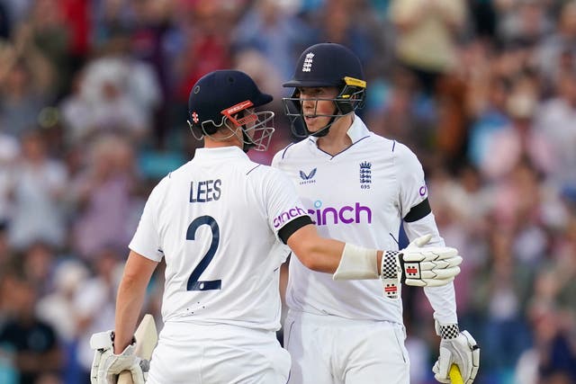 Zak Crawley and Alex Lees shared an unbeaten partnership to put England on the brink of victory