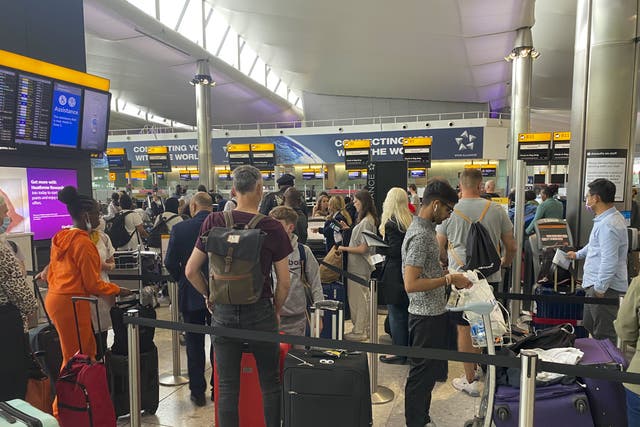 Heathrow Airport was used by more than twice as many passengers in August than the same month in 2021, new figures show (PA)