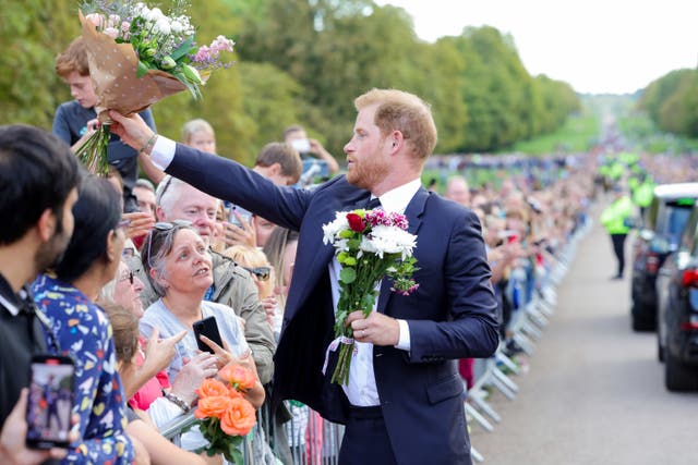 The Duke of Sussex meeting members of the public at Windsor Castle in Berkshire following the death of the Queen (Chris Jackson/PA)