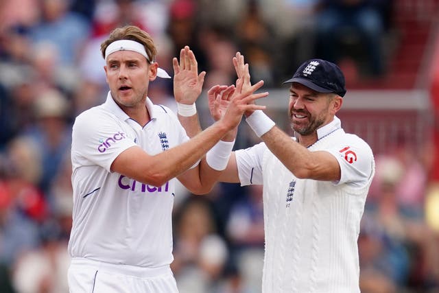 Stuart Broad, left, has joined James Anderson in the top five Test wicket-takers and the top two seamers (David Davies/PA)