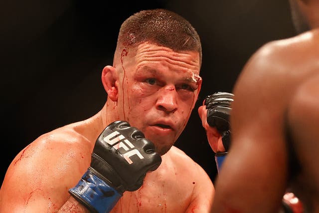 <p>Nate Diaz during his decision loss to Leon Edwards in June 2021</p>