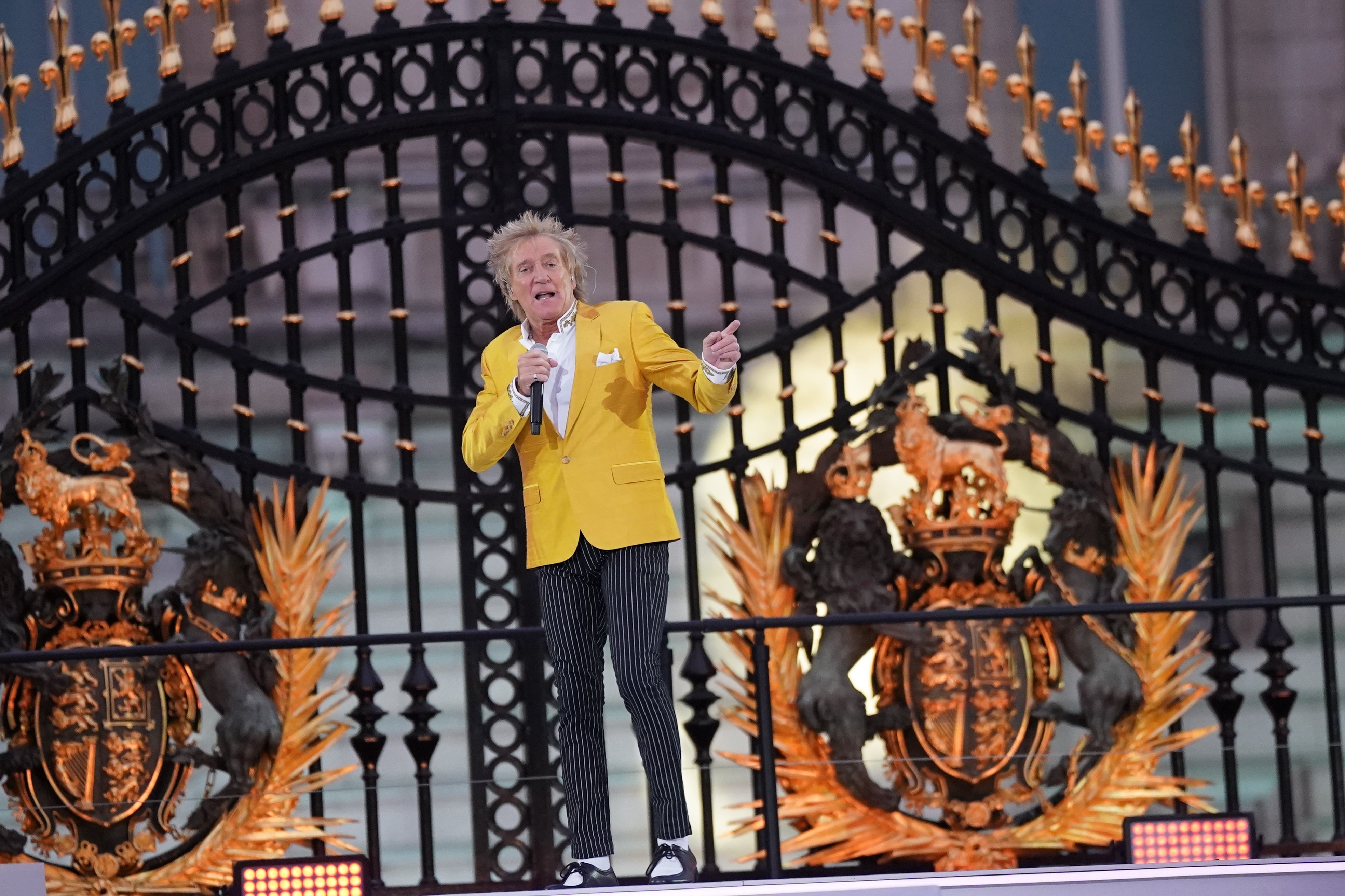 Sir Rod Stewart performs during the BBC’s Platinum Party at the Palace staged in front of Buckingham Palace, London (Victoria Jones/PA)