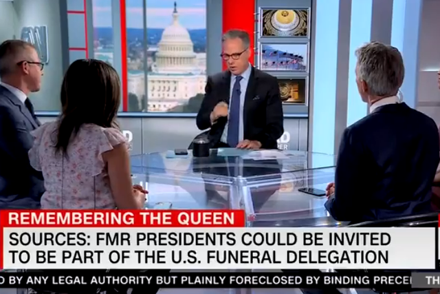 <p>CNN host Jake Tapper suggested that it would be ‘clever’ for President Joe Biden to invite former president Donald Trump as part of a delegation to Queen Elizabeth II’s state funeral</p>
