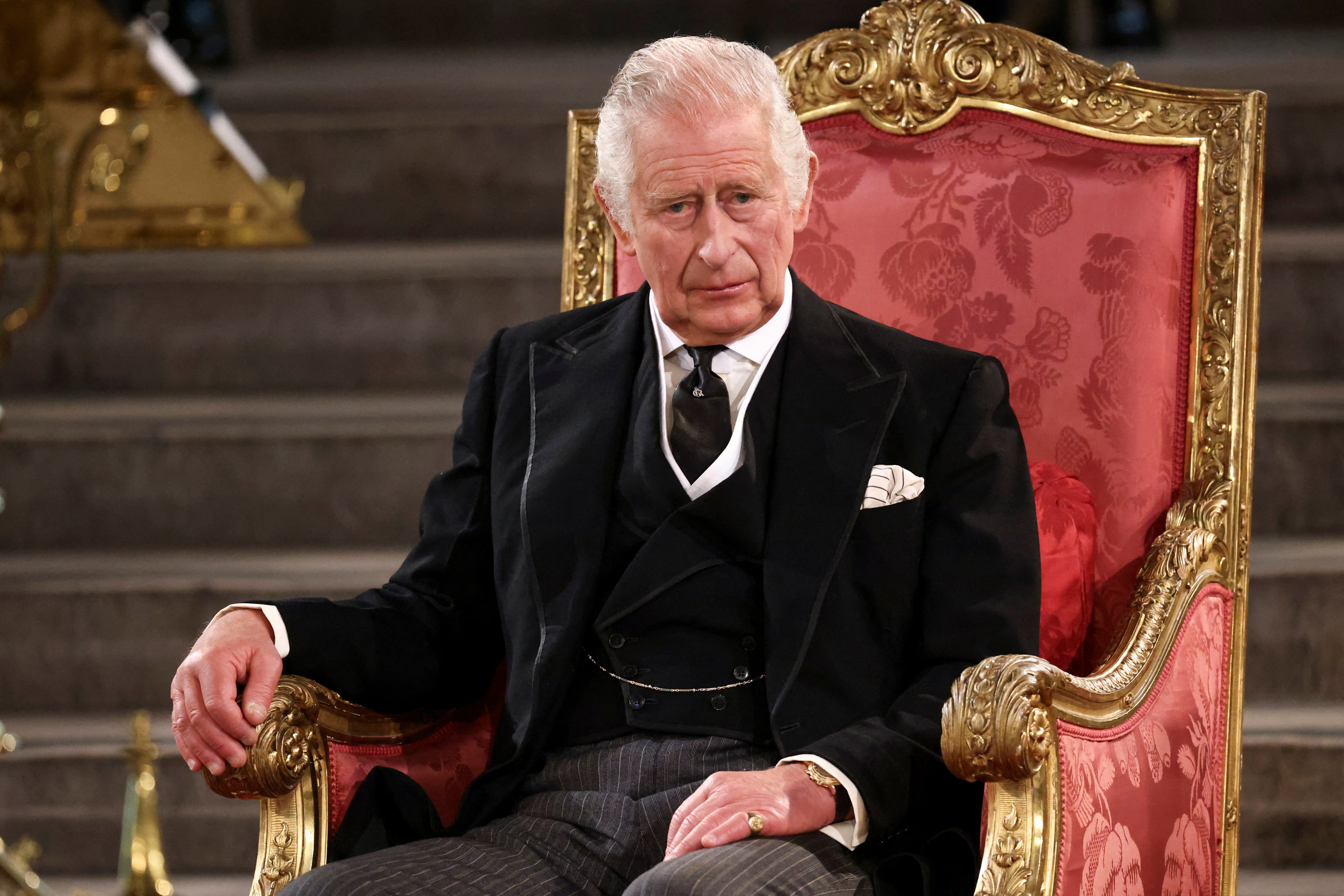 King Charles III at Westminster Hall, London, where both Houses of Parliament expressed their condolences (Henry Nicholls/PA)