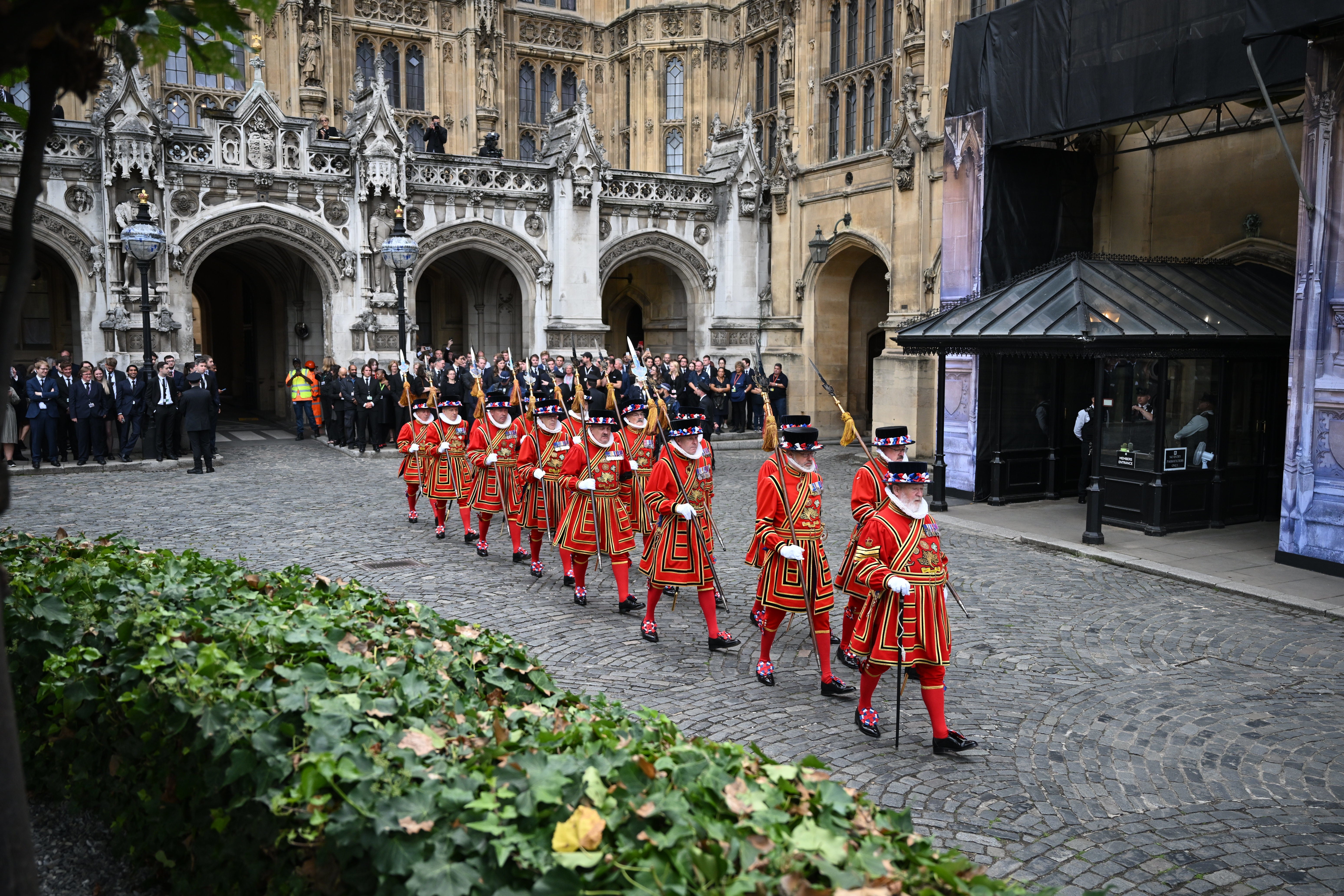 The King’s Body Guard of the Yeomen of the Guard ahead of the arrival of King Charles III and the Queen Consort outside Westminster Hall (Leon Neal/PA)