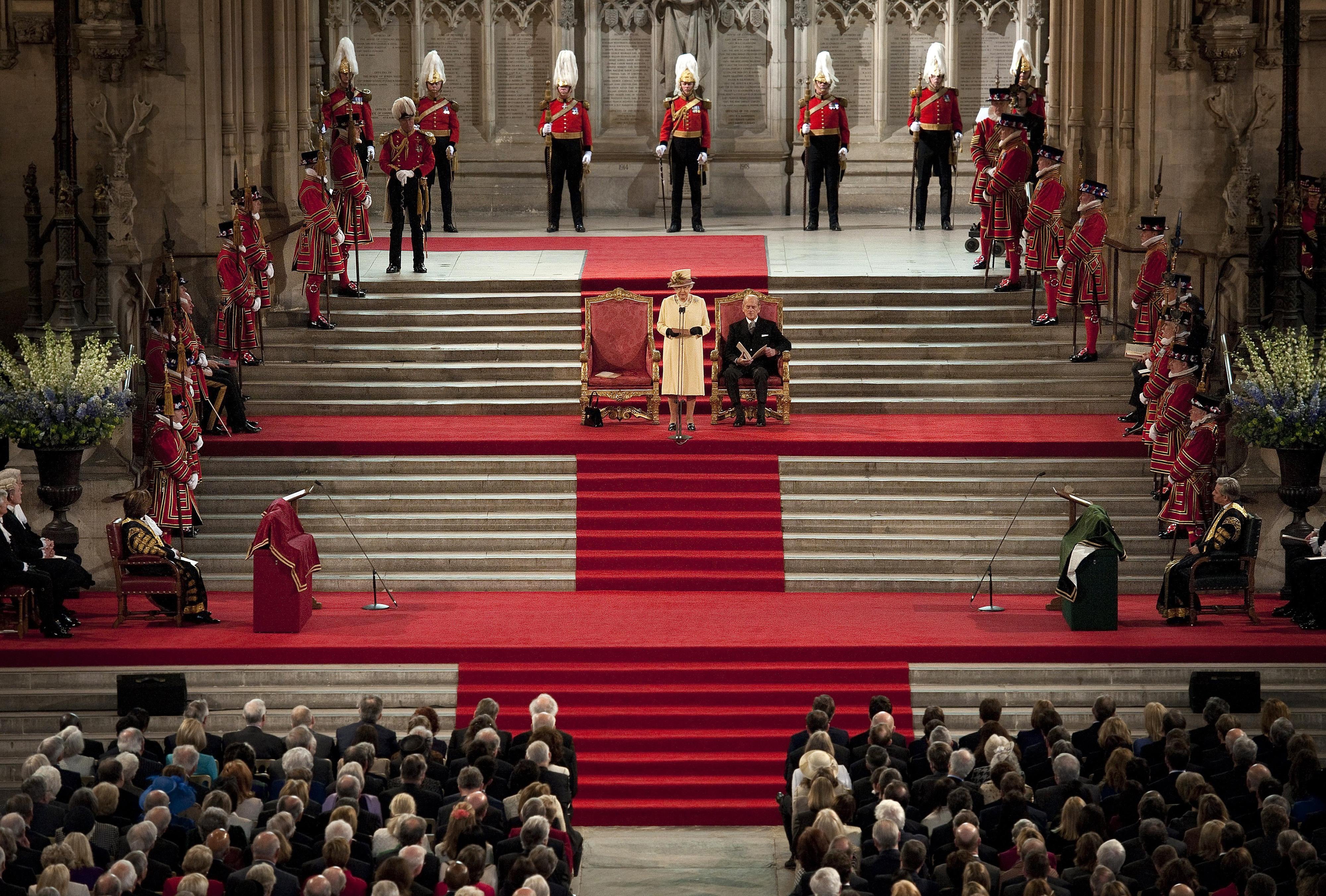 Queen Elizabeth II addressing both Houses of Parliament in Westminster Hall as part of her visit to mark her Diamond Jubilee year (Ben Stansall/PA)