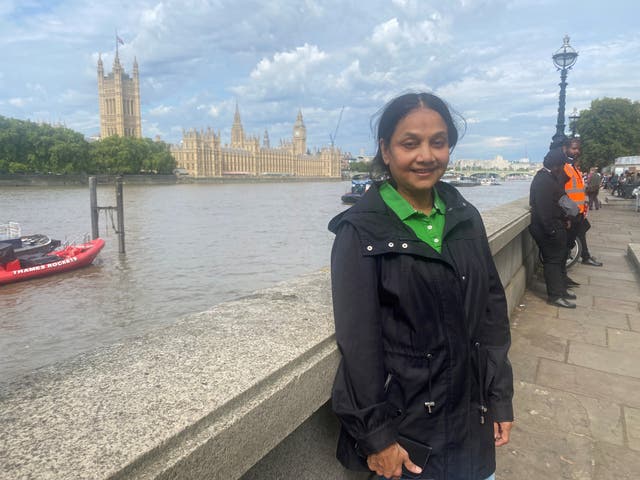 Vanessa Nanthakumaran, 56, from Harrow, is thought to be the first person to arrive to queue for the Queen lying in state in London (Rebecca Speare-Cole/PA)