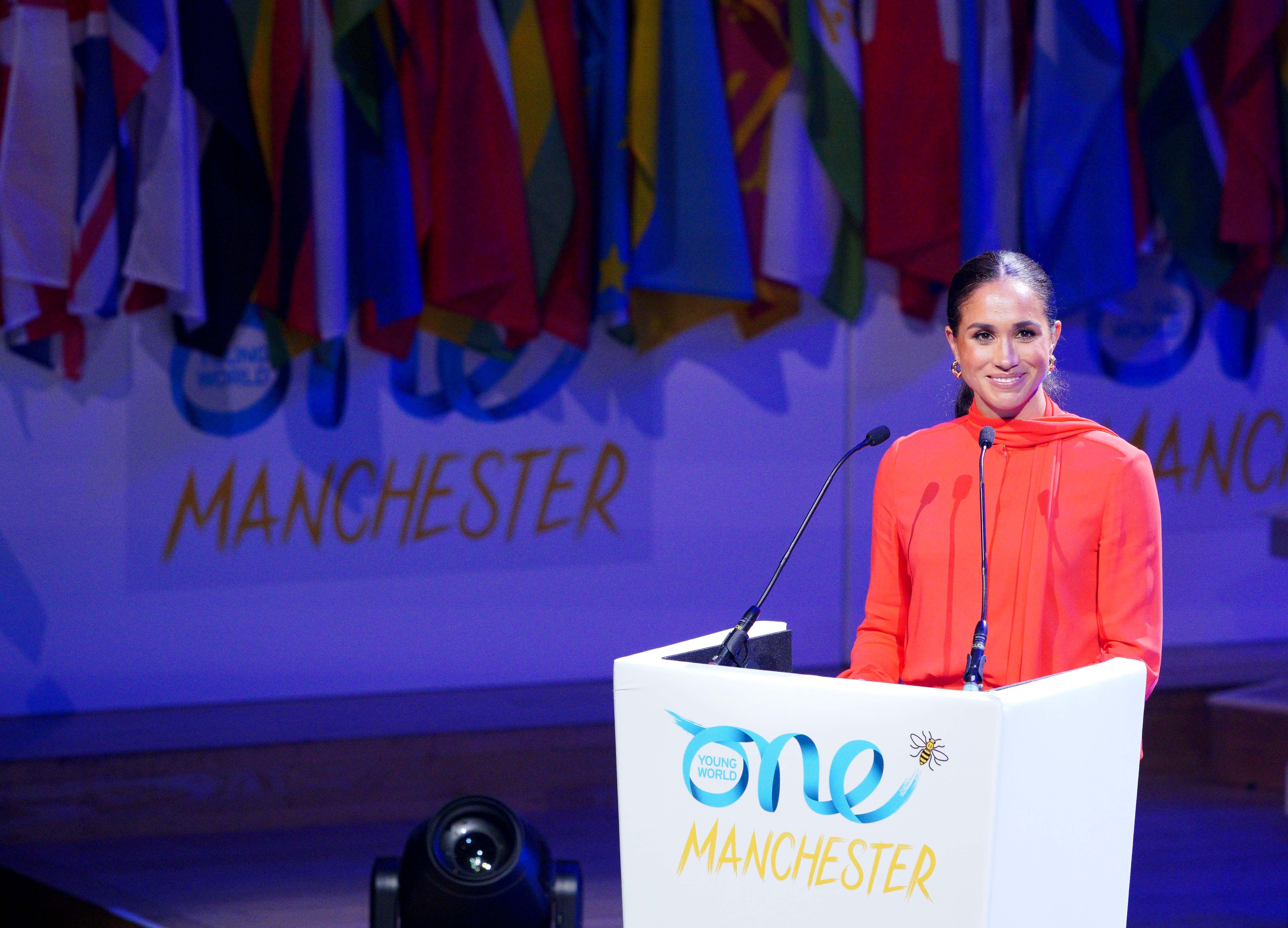 The Duchess of Sussex speaking at the One Young World 2022 Manchester Summit at Bridgewater Hall, Manchester (Peter Byrne/PA)