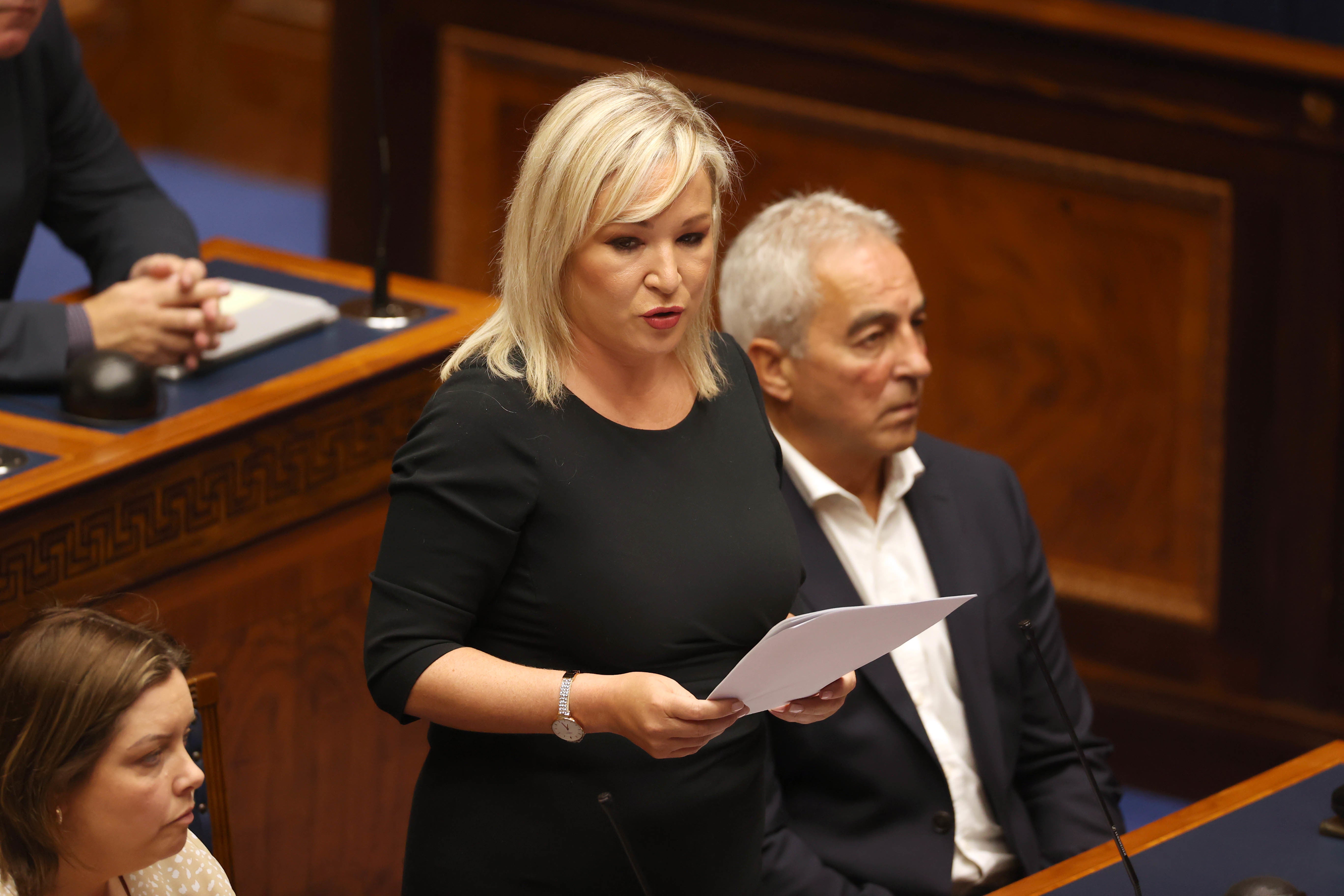 Sinn Fein vice president Michelle O’Neill giving a tribute in the Northern Ireland Assembly Chamber (Liam McBurney/PA)