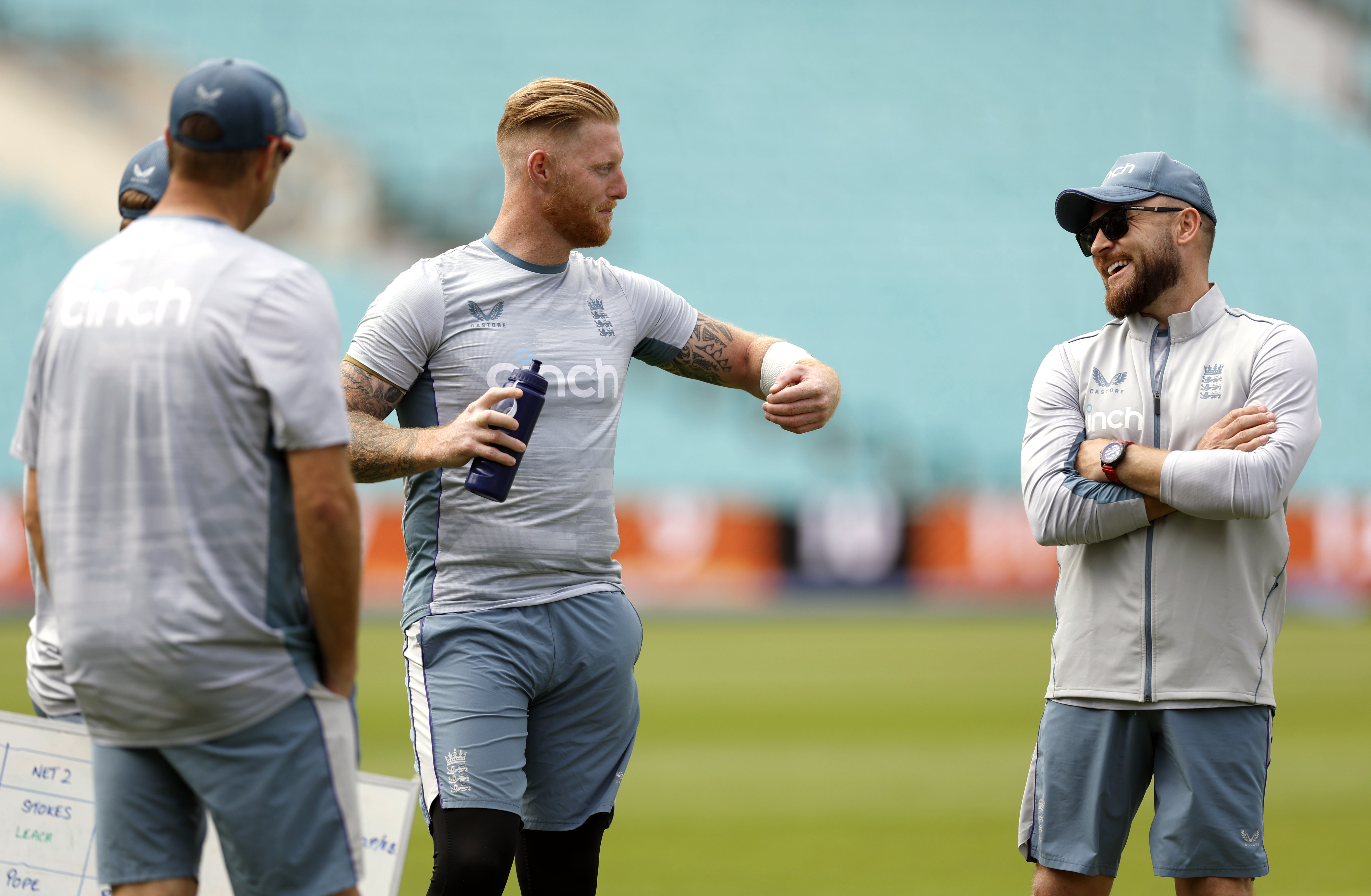 Ben Stokes, centre, and Brendon McCullum, right, have instilled a positive and relaxed mindset (Steven Paston/PA)