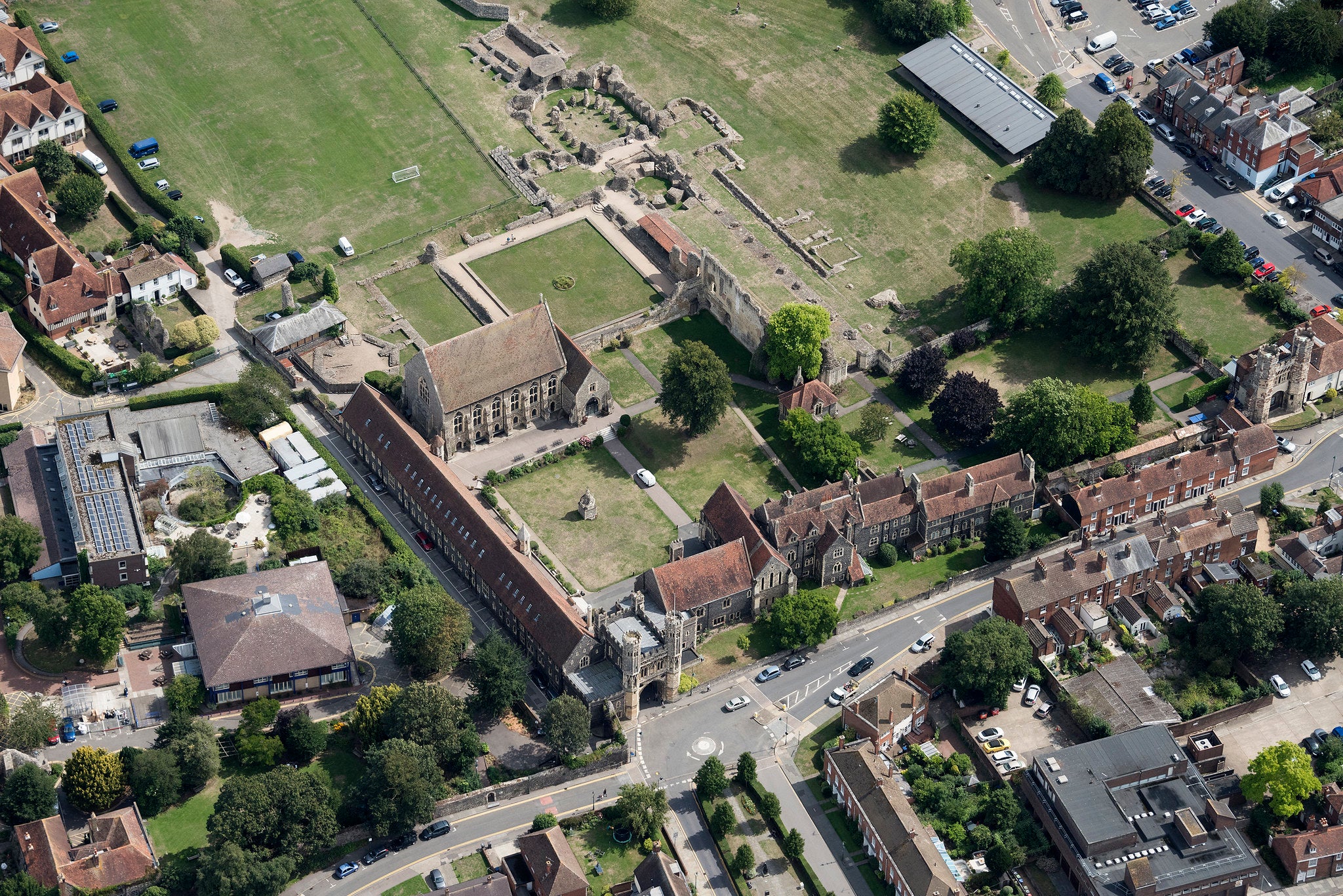 An aerial shot of St Augustine’s Abbey and St Pancras Church