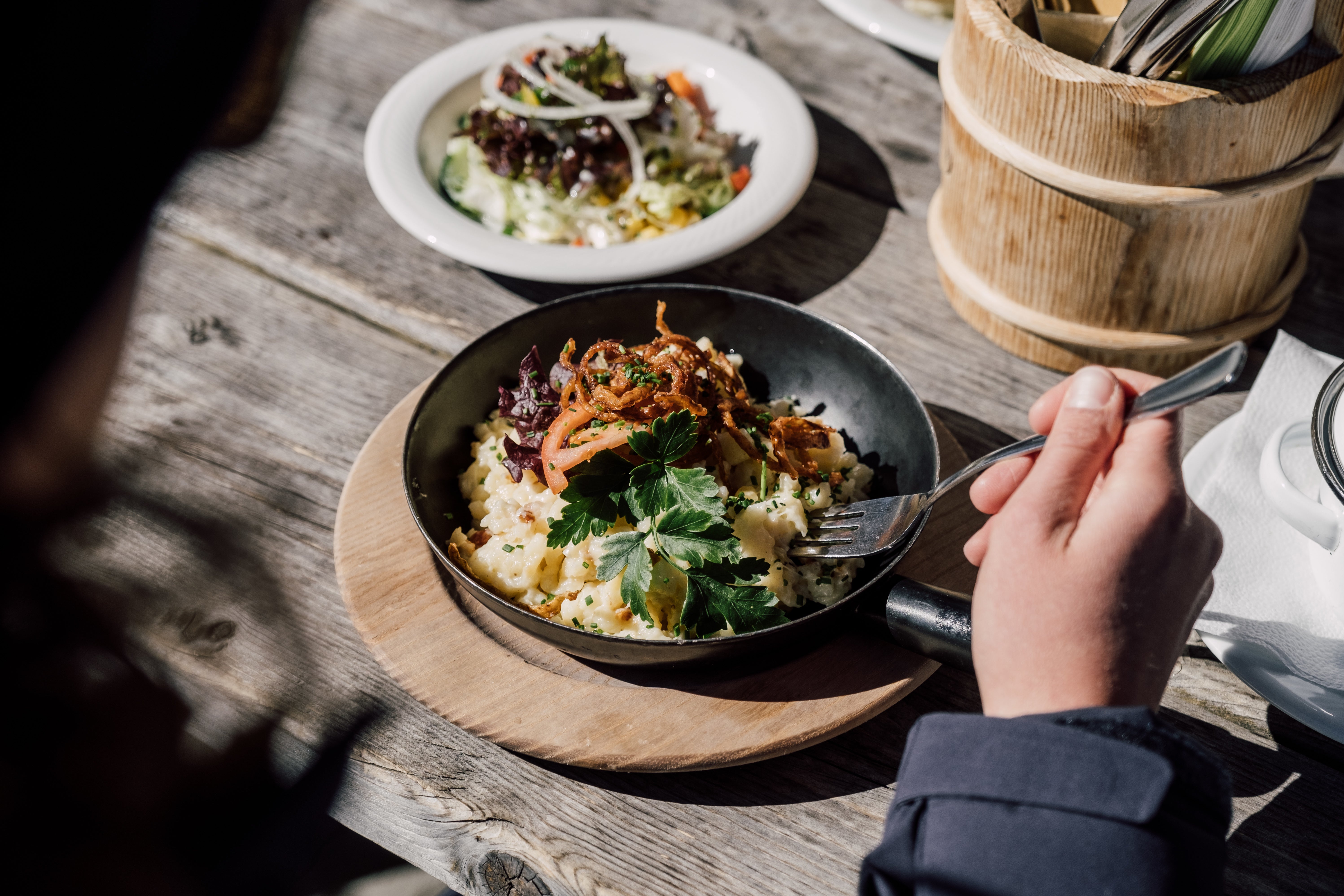 Post-ski, you can tuck into delicious local cuisine in the many cosy mountain huts