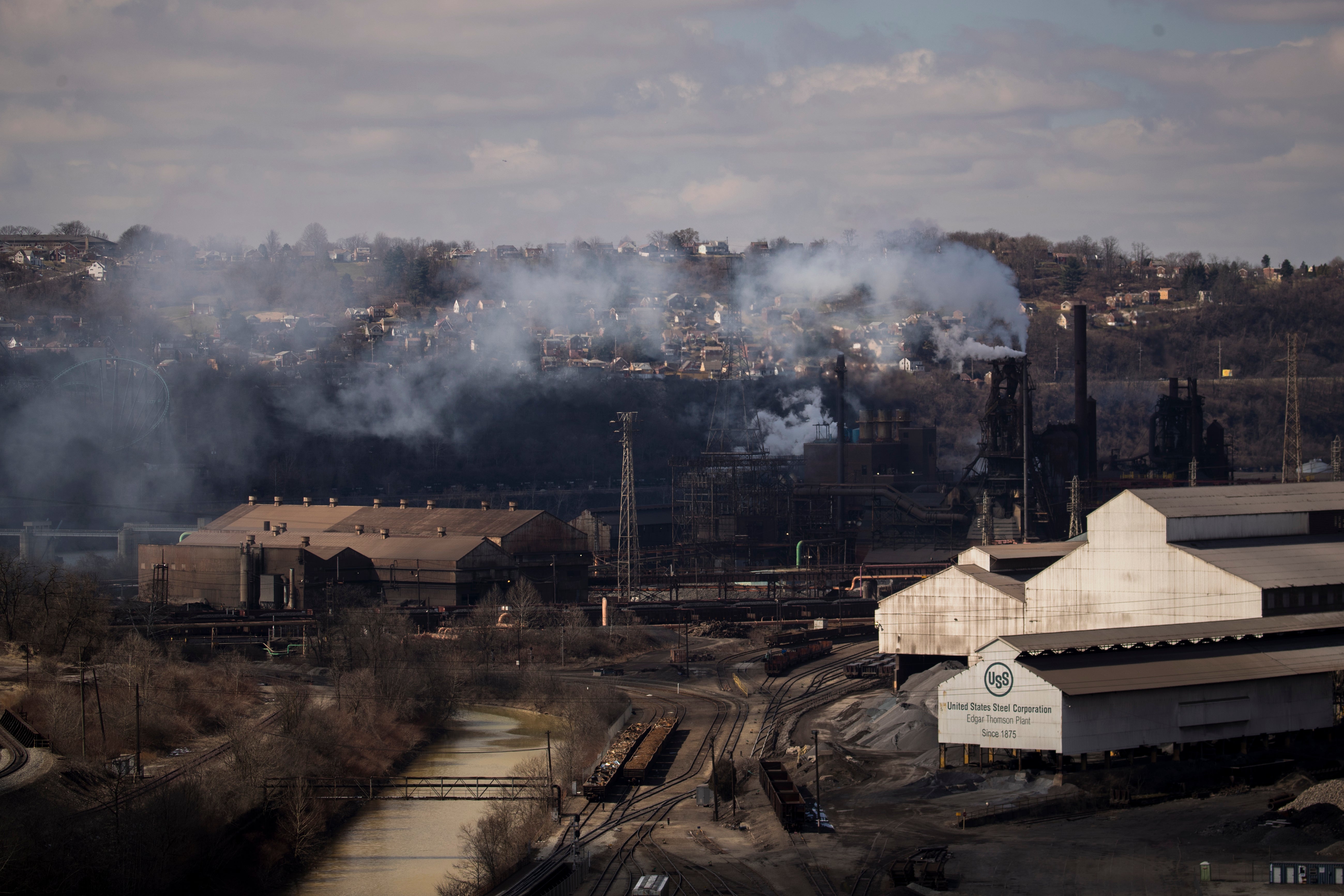 A view of U.S. Steel Edgar Thomson Steel Works along the Monongahela River, March 10, 2018 in Braddock, Pennsylvania.