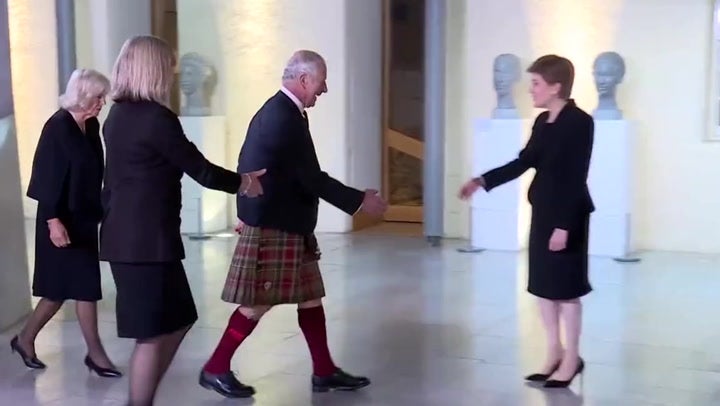 King Charles wears kilt as he attends Scottish parliament session News Independent TV picture