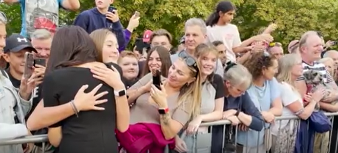The duchess hugged a teenage girl in the crowd