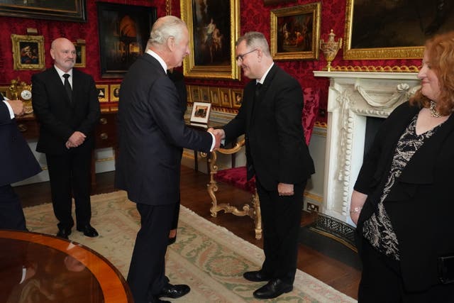 King Charles III meeting DUP leader Jeffrey Donaldson (PA)
