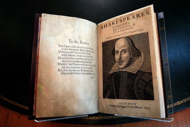 <p>The first folio of Shakespeare’s collected plays published in 1623</p>