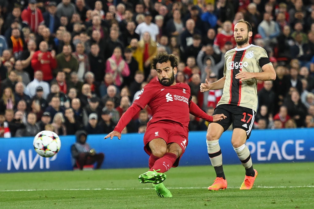 Mohamed Salah scores Liverpool’s first goal against Ajax